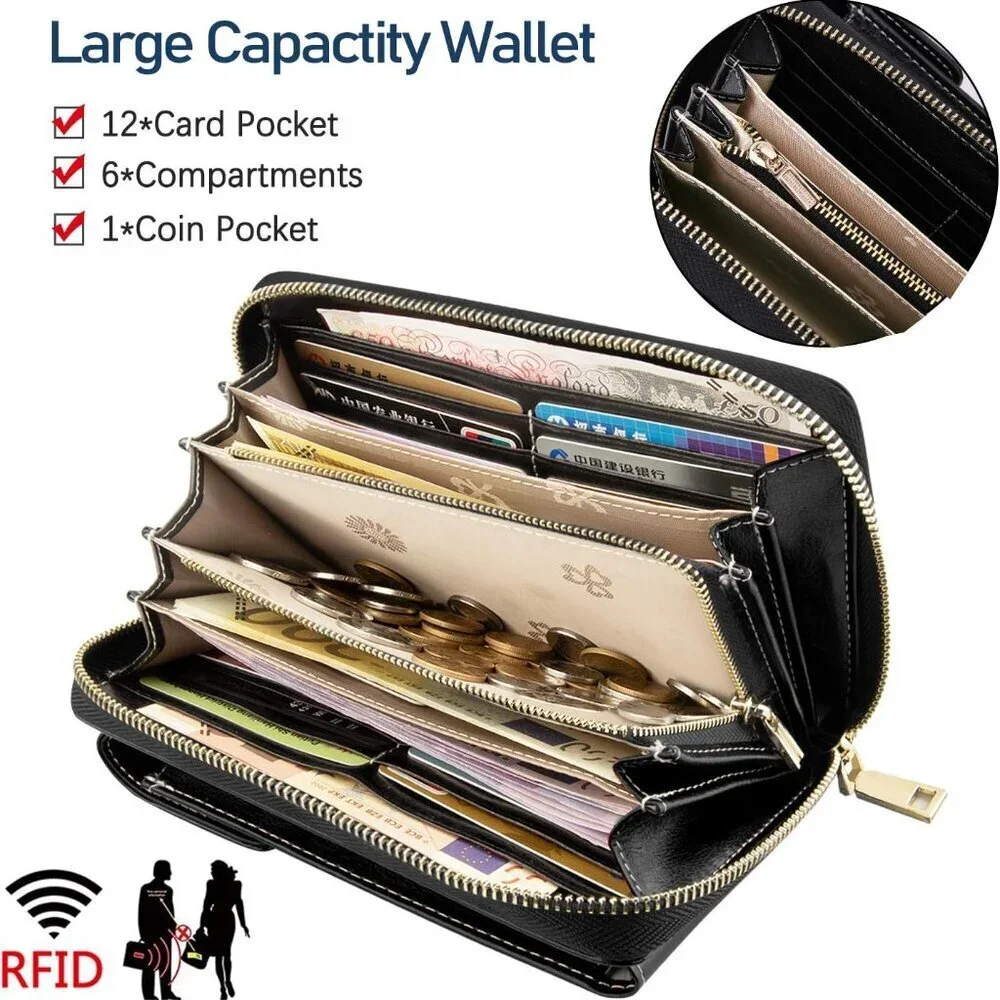 Small Leather Crossbody Phone Bag Women RFID Wallet Compact Organizer
